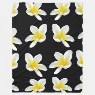 Spring Serenade: Yellow Frangipanis On Black, Fleece Blanket