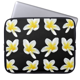 Spring Serenade: Yellow Frangipanis On Black, Laptop Sleeve