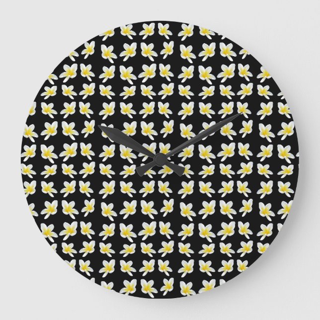 Spring Serenade: Yellow Frangipanis On Black, Large Clock (Front)