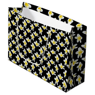 Spring Serenade: Yellow Frangipanis On Black, Large Gift Bag
