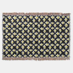 Spring Serenade: Yellow Frangipanis On Black, Throw Blanket