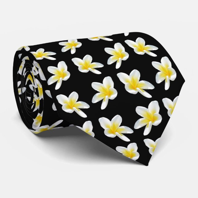 Spring Serenade: Yellow Frangipanis On Black, Tie (Rolled)