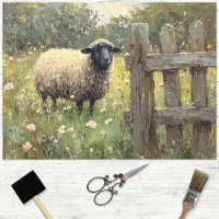 Spring Sheep Digital Oil Painting Decoupage