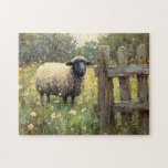 Spring Sheep Digital Oil Painting Jigsaw Puzzle<br><div class="desc">A charming digital oil painting of a fluffy spring sheep standing in a vibrant meadow filled with blooming wildflowers. The soft brushstrokes and warm tones capture the essence of the peaceful countryside in springtime.</div>
