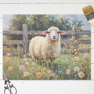 Spring Sheep with Wildflowers Painting Decoupage Tissue Paper