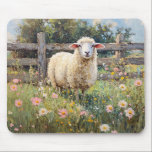 Spring Sheep with Wildflowers Painting Mouse Pad<br><div class="desc">A delightful painting of a spring sheep surrounded by colourful wildflowers in a serene meadow. The soft textures and vibrant hues bring a peaceful,  pastoral charm to this rustic countryside scene.</div>