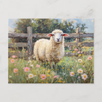 Spring Sheep with Wildflowers Painting