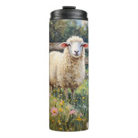 Spring Sheep with Wildflowers Painting