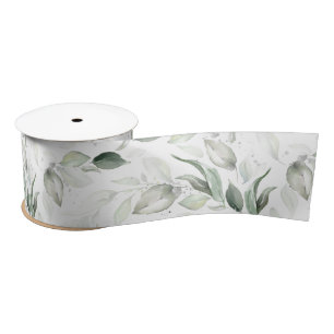 Spring Silver Greenery Foliage Elegant White Satin Ribbon