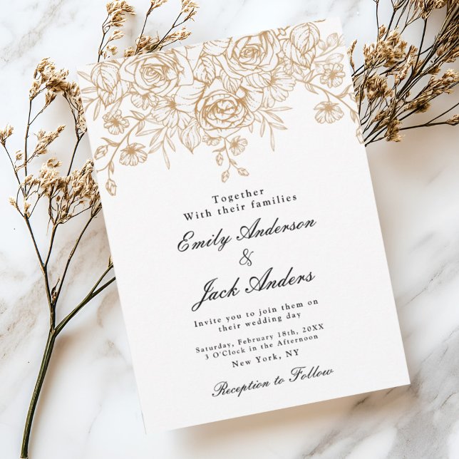 spring simple hand drawn Floral elegant wedding Invitation (Creator Uploaded)