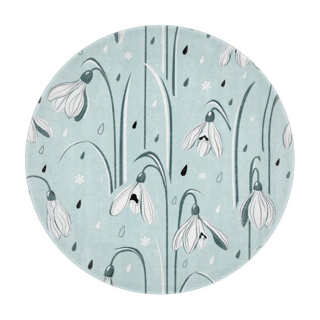 Spring Snowdrop: Vintage Raindrop Background. Cutting Board (Front)