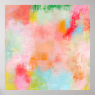Spring Spark -  Pink Coral Beige Abstract Art Poster