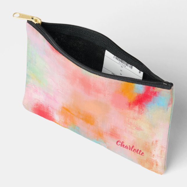 Spring Spark -  Pink Coral - Name or Monogram Accessory Pouch (Open)