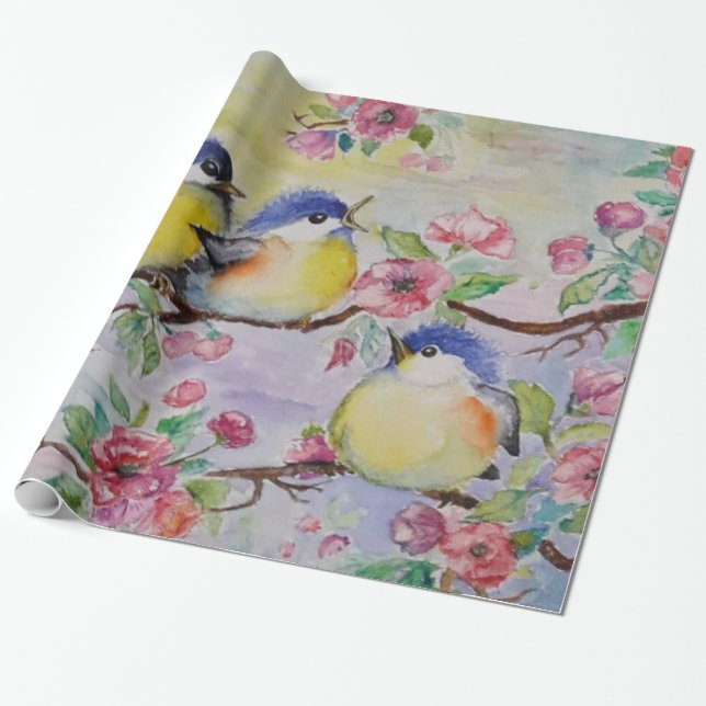 Spring Sparrows Wrapping Paper (Unrolled)