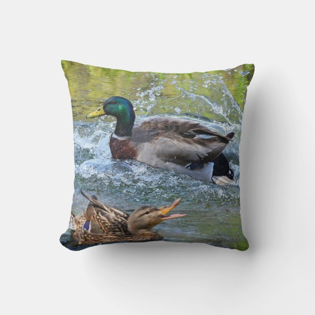 Spring Splash Mated Mallard Pair Ducks Cushion (Front)