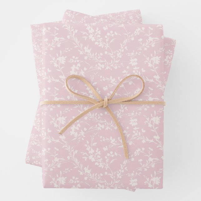 Spring Sprigs Neutral - Blush Pink Wrapping Paper Sheet (In situ)