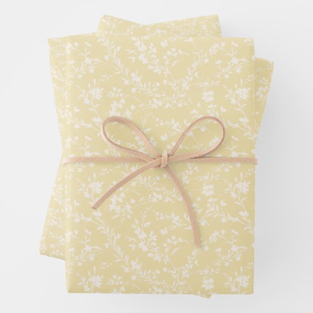Spring Sprigs Neutral - Buttercream Wrapping Paper Sheet (In situ)