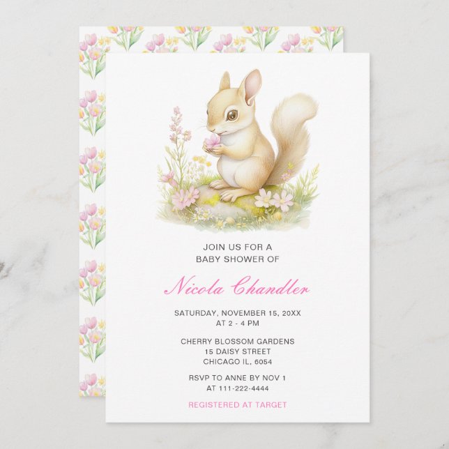 Spring Squirrel Baby Shower Invitation (Front/Back)