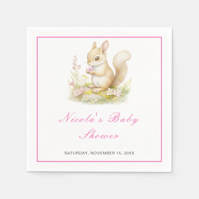 Spring Squirrel Baby Shower Napkin (Front)