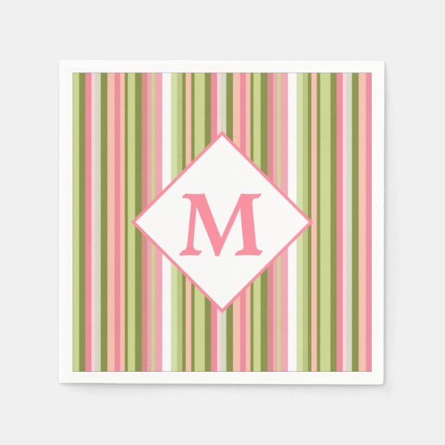 Spring Stripes Monogram Cocktail Napkin (Front)