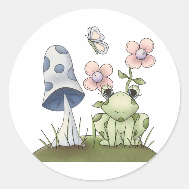 Spring Stuff · Frog & Mushroom Classic Round Sticker (Front)