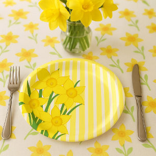 Spring Style Daffodils with Yellow Stripes Paper Plate