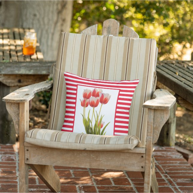 Spring Style Red Tulip Flower Outdoor Pillow (Chair)