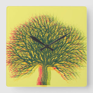 Spring Summer Autumn Winter Tree Square Wall Clock
