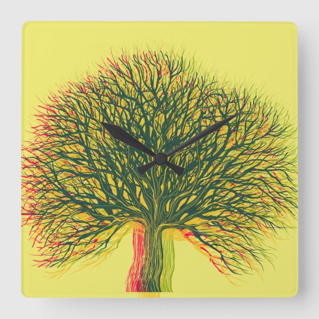Spring Summer Autumn Winter Tree Square Wall Clock (Front)