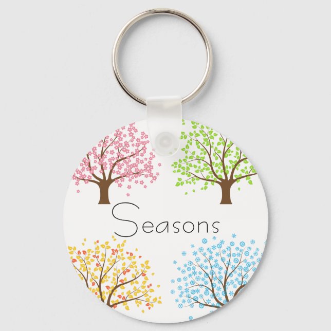Spring Summer Autumn Winter Trees Button Keychain (Front)