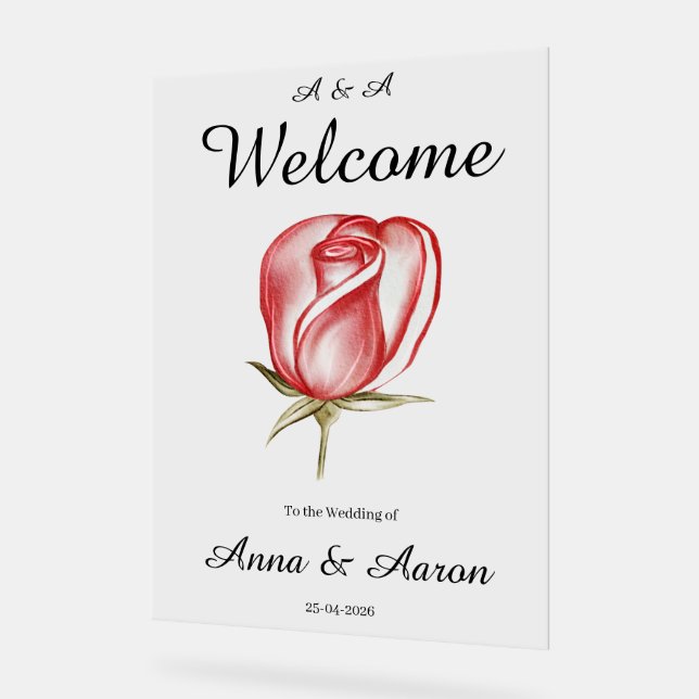 Spring Summer Blush Pink Garden Wedding Welcome  Acrylic Sign (Angle)