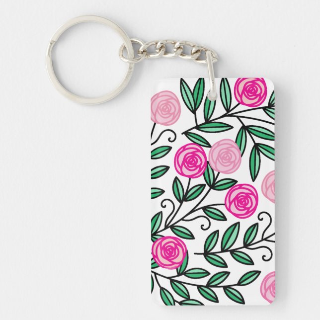 Spring Summer Colourful Pink Floral Fun and Random Key Ring (Front)