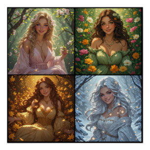 Spring Summer Fall Winter Nature Goddess Nymphs Poster