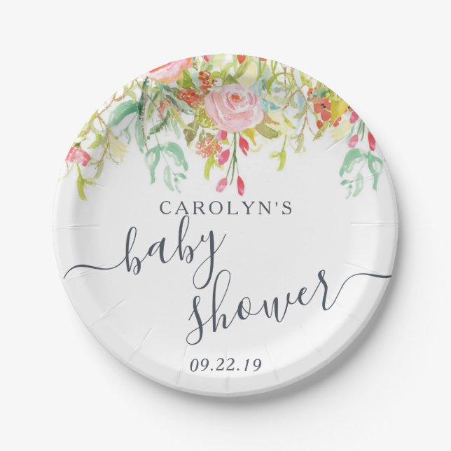 Spring Summer Floral | Baby Shower Paper Plate (Front)