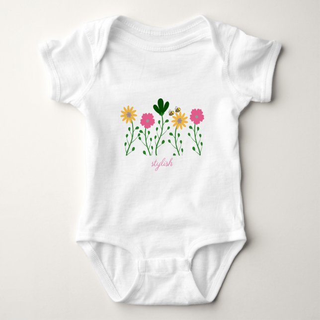 Spring & Summer Floral Customise Girls Baby Bodysuit (Front)