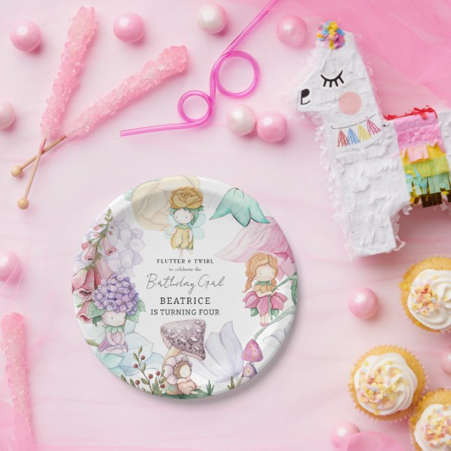 Spring Summer Floral Little Fairies Girl Birthday Paper Plate (Party)