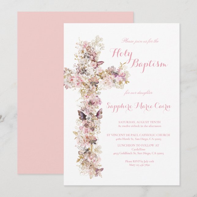 Spring Summer Floral Watercolor Baptism Invitation (Front/Back)
