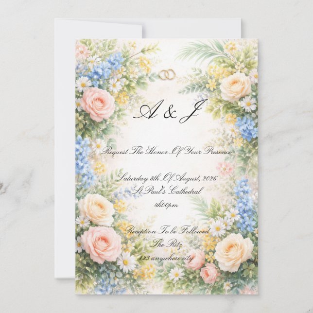 spring summer floral wedding invitation (Front)