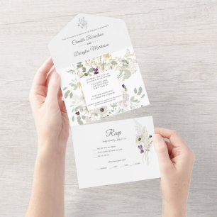 Spring Summer Floral Wildflowers Leaves Stems   All In One Invitation