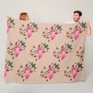 Spring Summer Flower Pink Flamingo Fleece Blanket