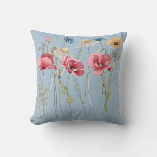 Spring summer flowers meadow blue  cushion (Front)
