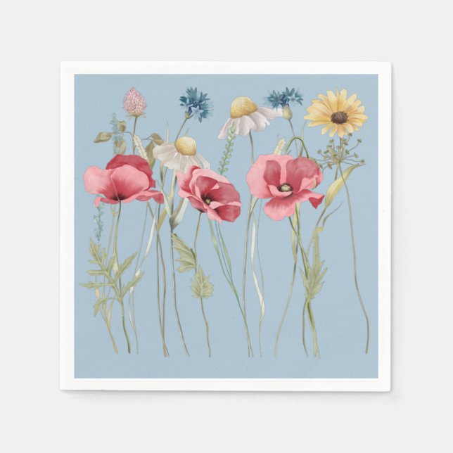 Spring summer flowers meadow blue  napkin (Front)