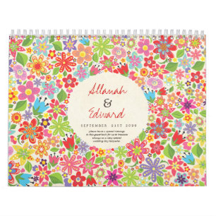 Spring Summer Flowers Wedding Photo Guest Book Calendar