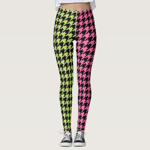 Spring Summer Green Pink Geometric Houndstooth Leggings