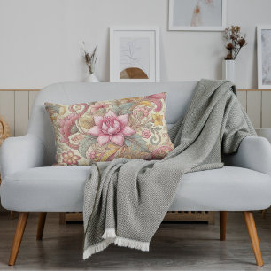 Spring Summer Indonesian Batik Floral Pattern Boho Lumbar Cushion