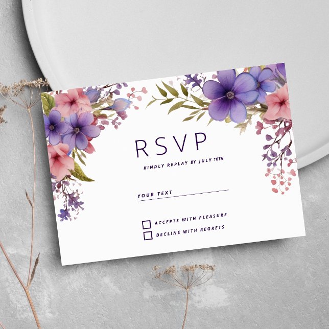 Spring summer lavender pink floral RSVP  Invitation (Spring summer lavender pink floral RSVP)