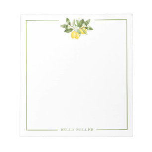 Spring Summer Lemon Floral Branch Stationery Notepad