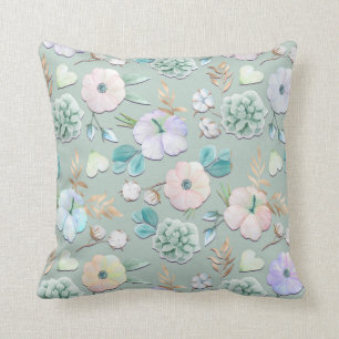 Spring Summer Mint Green Gold Lialc Pink Floral Cushion