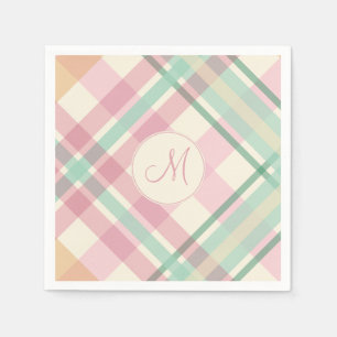 spring summer mint pastels plaid with monogram napkin