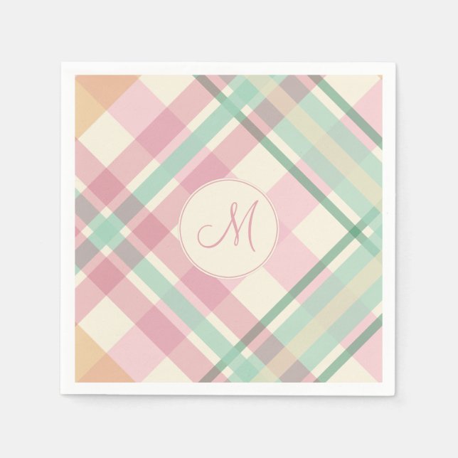spring summer mint pastels plaid with monogram napkin (Front)